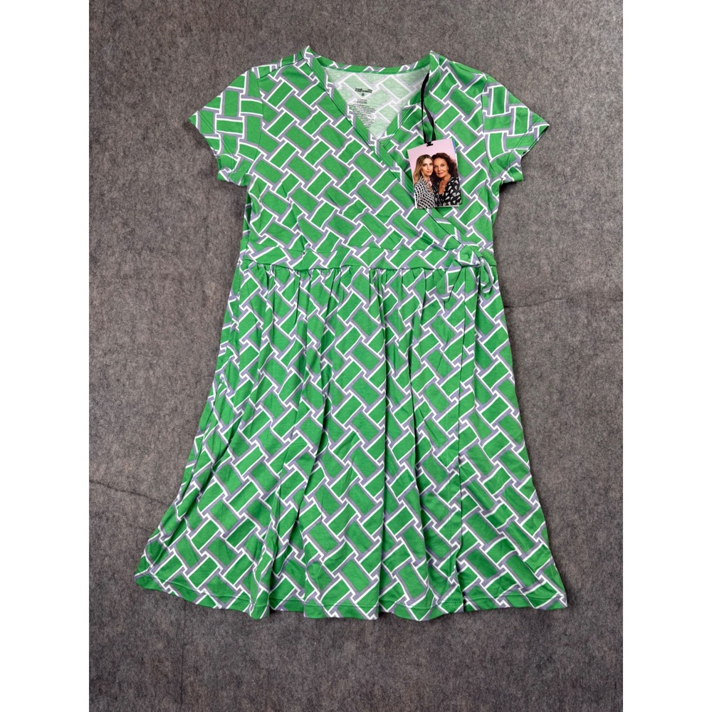 Diane von Furstenberg Wrap Dress Womens L 10/12 Green Cotton Geometric Mini Boho